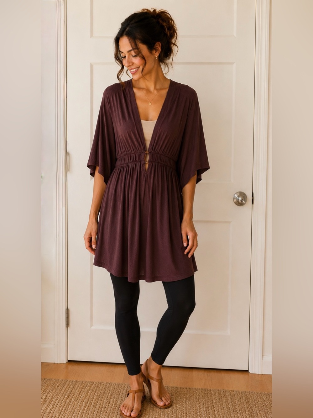 J Valdi Deep Brown Flowy Tunic Top – Size Medium